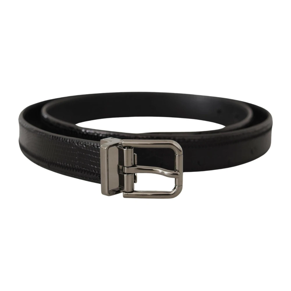 Dolce & Gabbana Men's Black Belts,, Exotic Leather Metal Buckle Belt Medium