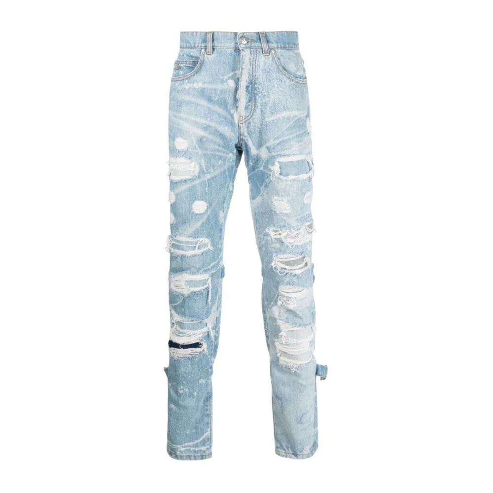John Richmond Slim Fit Jeans i 100% bomull med slitna detaljer Blue, Herr