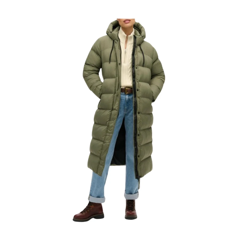 Superdry Green Parkas, Female, Xs, Hooded Zip-Up Jacket With Front Pockets