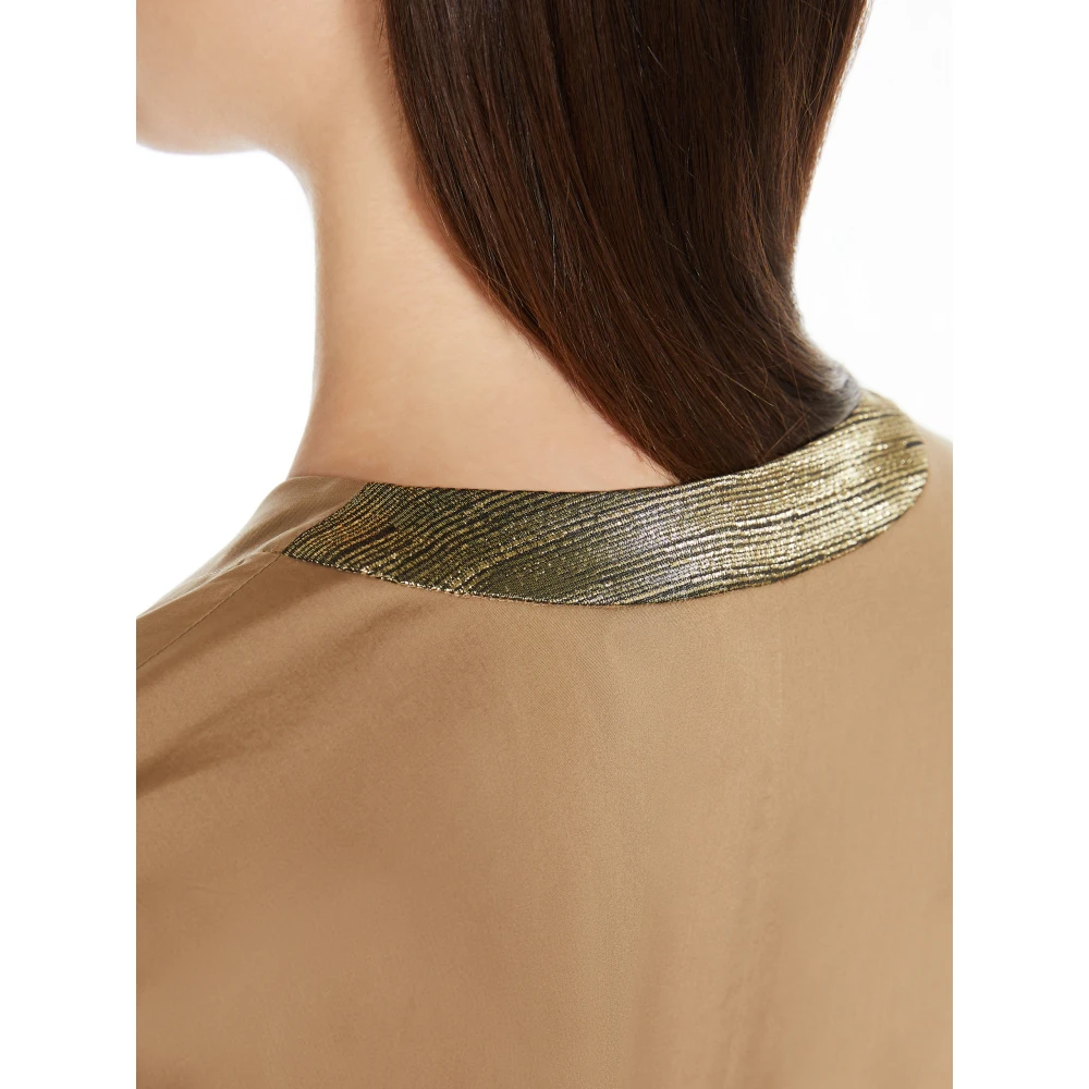 Max Mara Katoenen V-hals Jurk met Lurex Detail Brown Dames