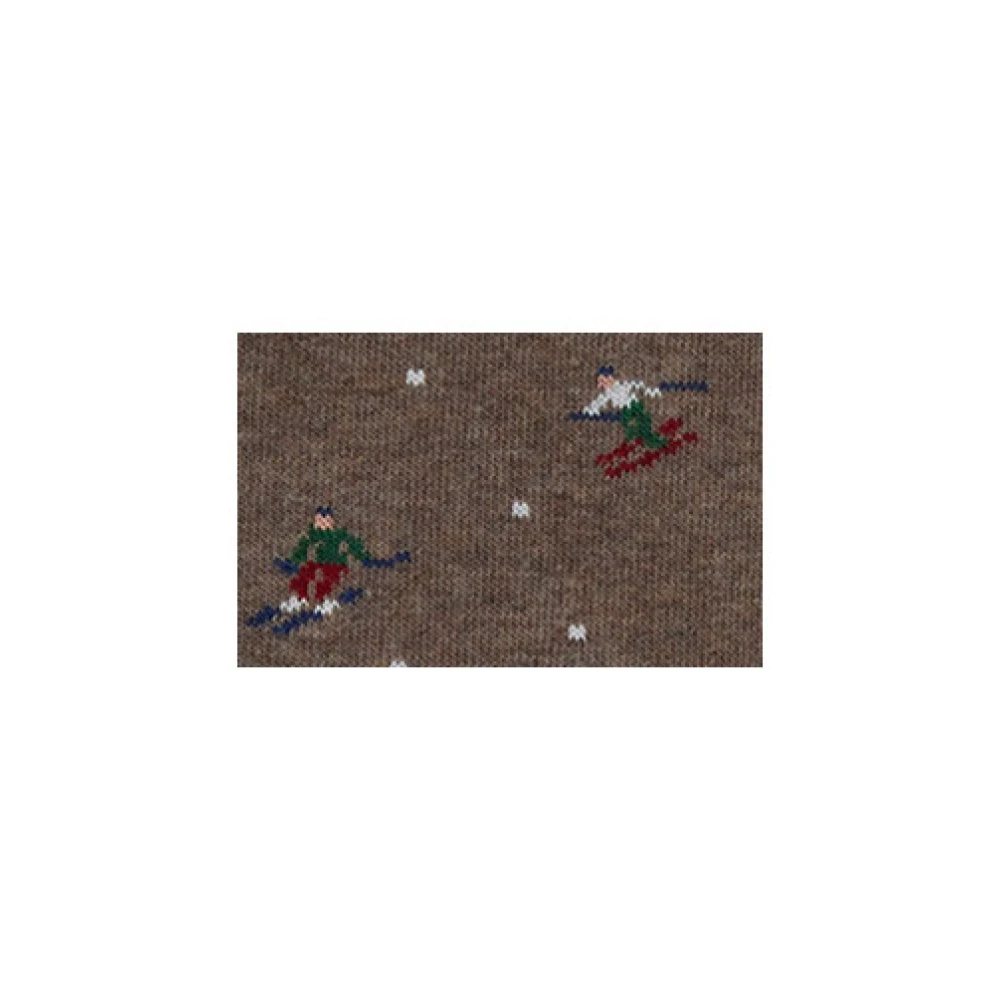 Gallo Lange rode katoenen sokken voor dames met berg- en skiërsmotief Brown Dames