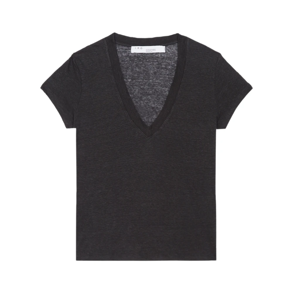 IRO Linnen V-Hals T-Shirt Black Dames