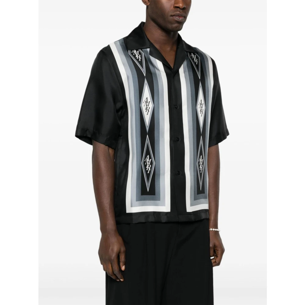 Amiri Zwarte zijden twill bowlingoverhemd met geometrische logoprints Multicolor Heren