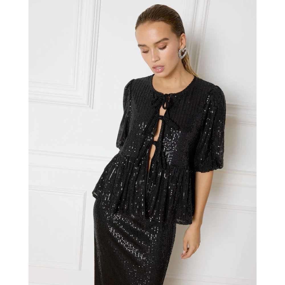 Refined Department Silva Top Korte Mouw Stijlvol Shirt Black Dames