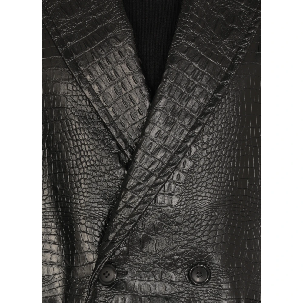 Junya Watanabe Zwarte Python Leren Dubbele Breasted Jas Black Dames
