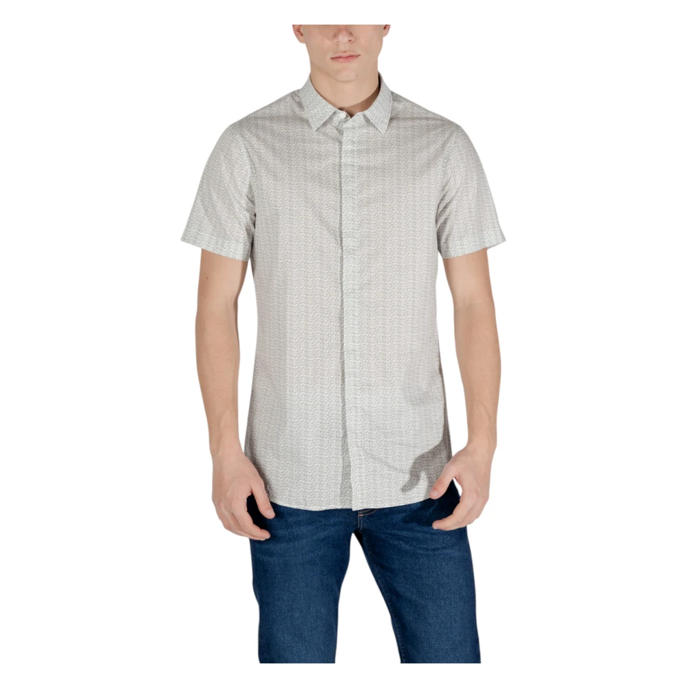 Armani Exchange Overhemd met geometrisch patroon korte mouwen klassieke kraag Beige Heren
