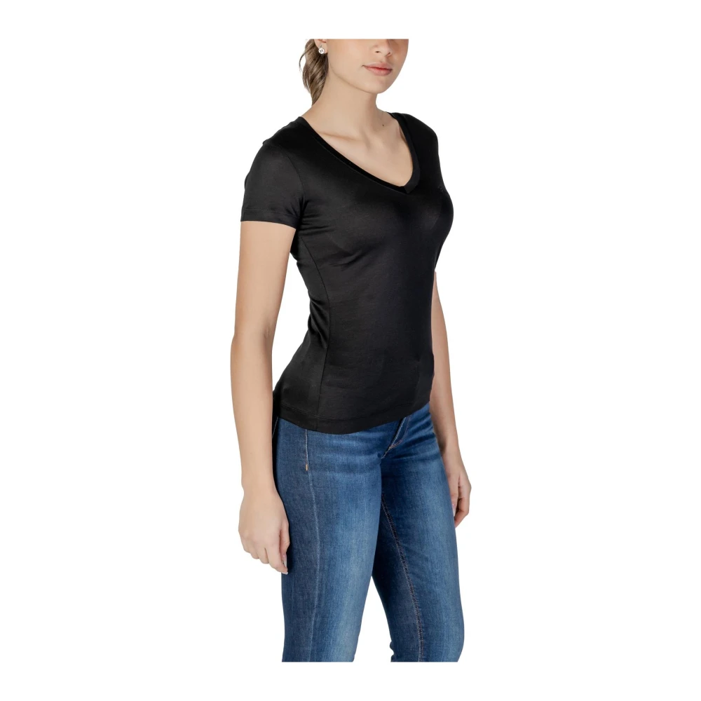 Guess Stijlvolle V-hals Lyocell T-shirt Black Dames