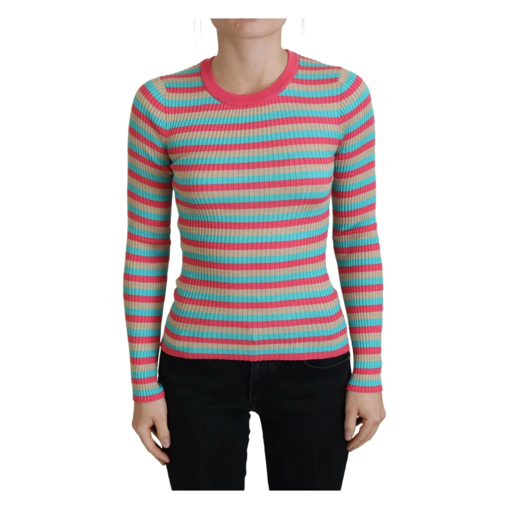 Dolce & Gabbana Vrouw Multicolor Truien & Vesten Dames, Veelkleurig, L, Gestreepte Zijden Trui