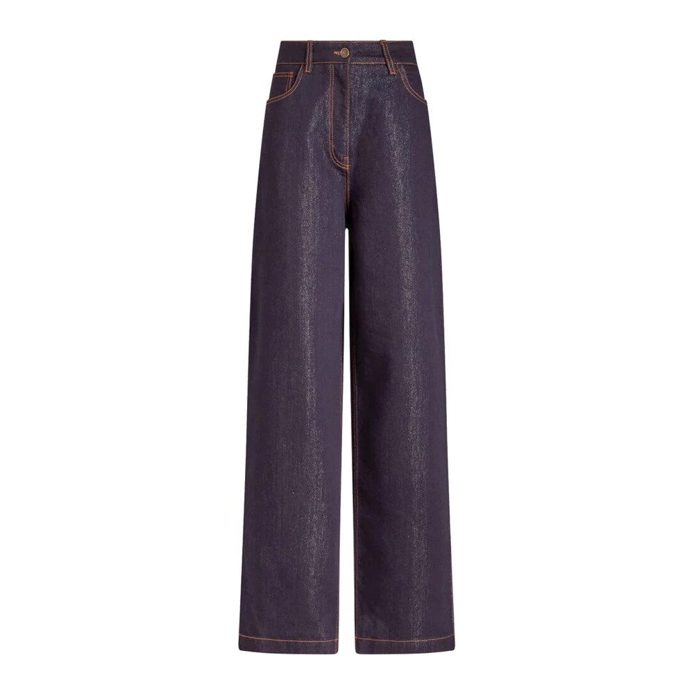 ETRO Lurex denim jeans met leren patch Blue Dames