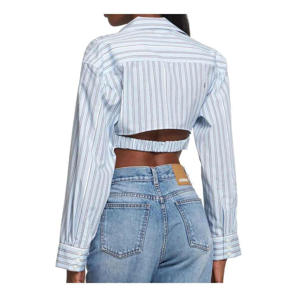 Jacquemus Korte Katoenen Top met Logodetail Blue Dames