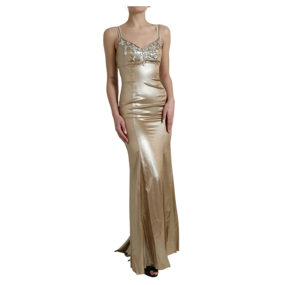 Dolce & Gabbana Women's Yellow Gowns, S, Gold Sleeveless V-Neck Evening Gown
