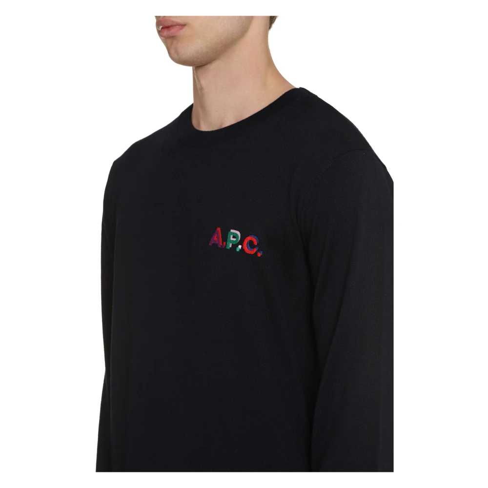 A.p.c. Multicolor Logo Wollen Trui Blue Heren