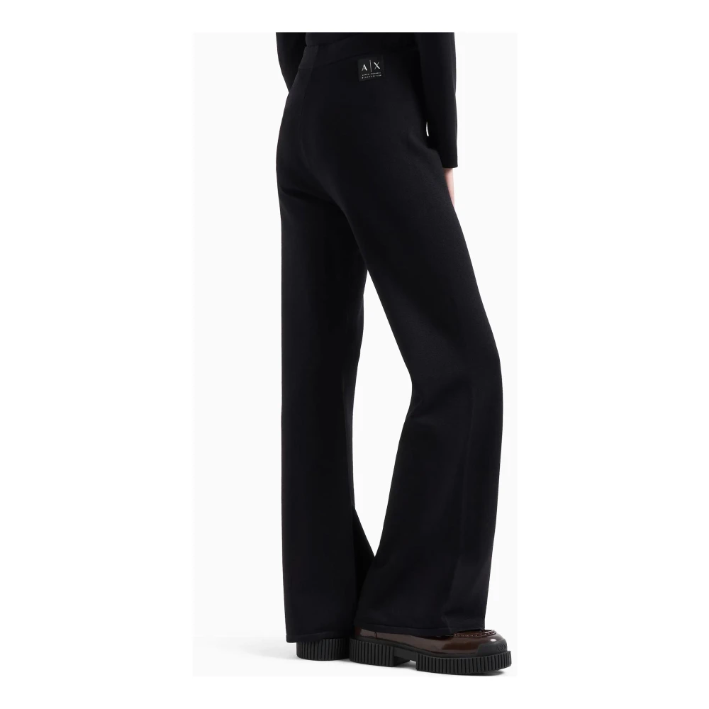Armani Exchange Zwarte Palazzo Broek met Elastische Tailleband Black Dames