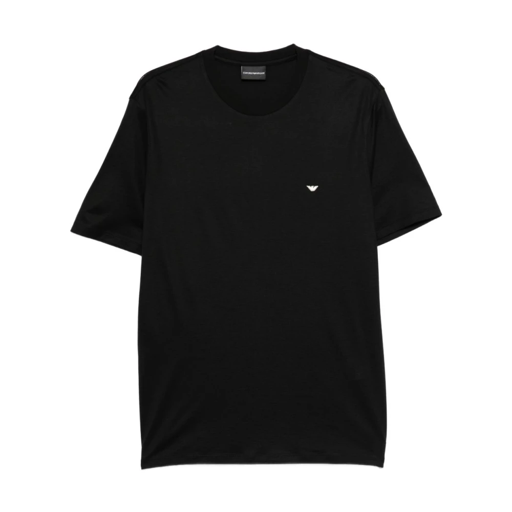 Emporio Armani Herr Svart Toppar S, Bomull, T-Shirt Med Broderad Logotyp