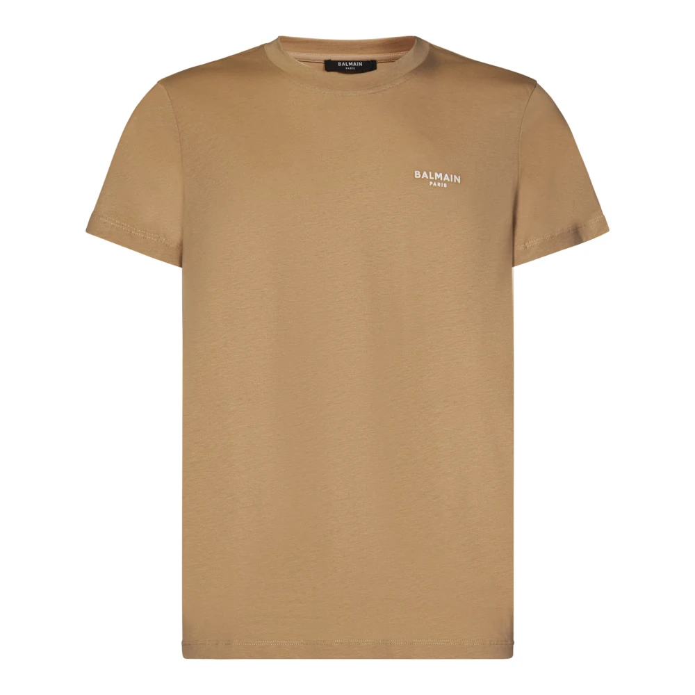 Balmain Beige Biologisch Katoenen T-Shirt met Flock Logo Beige Heren