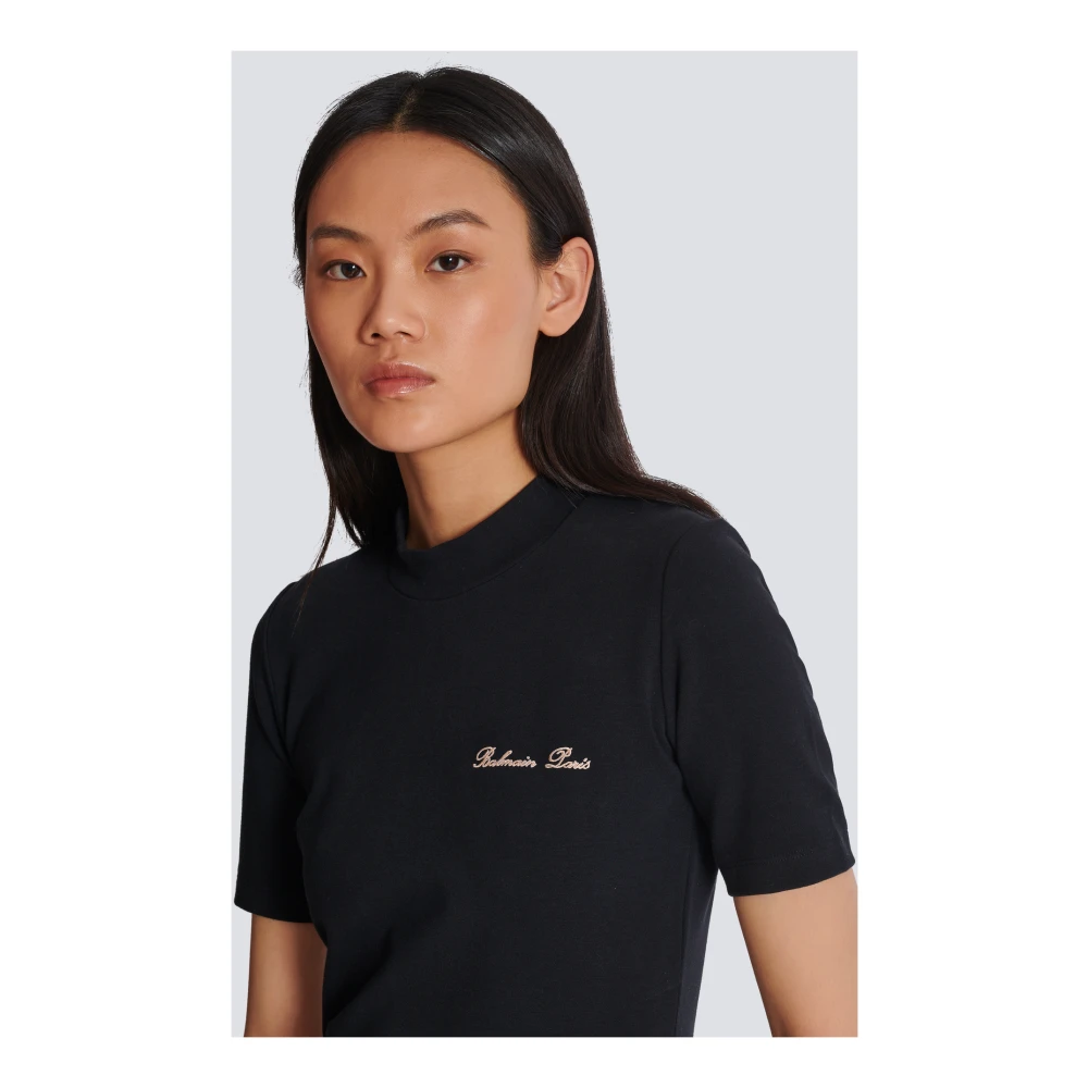 Balmain Geborduurd Signature T-shirt Black Dames