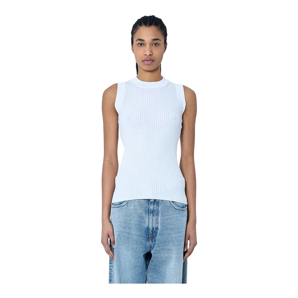 Sportmax Women's White Knitted Rib Tank Top - Sleeveless Tops - Xs - Tops