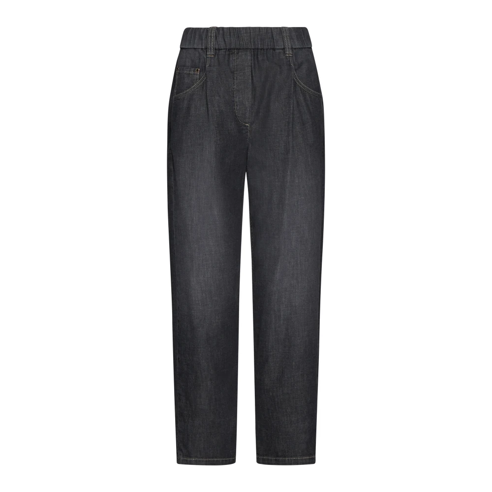 Brunello Cucinelli Svarta High-Waisted Denim Jeans Black, Dam