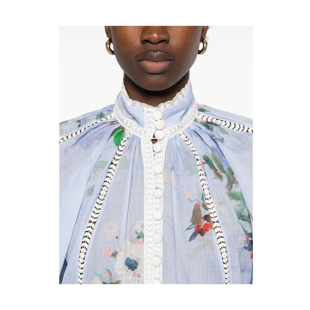 Zimmermann Bloemenprint Hemd met Gehaakte Rand Blue Dames