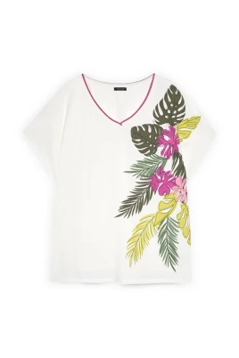 Bomullst-shirt med tropiskt tryck