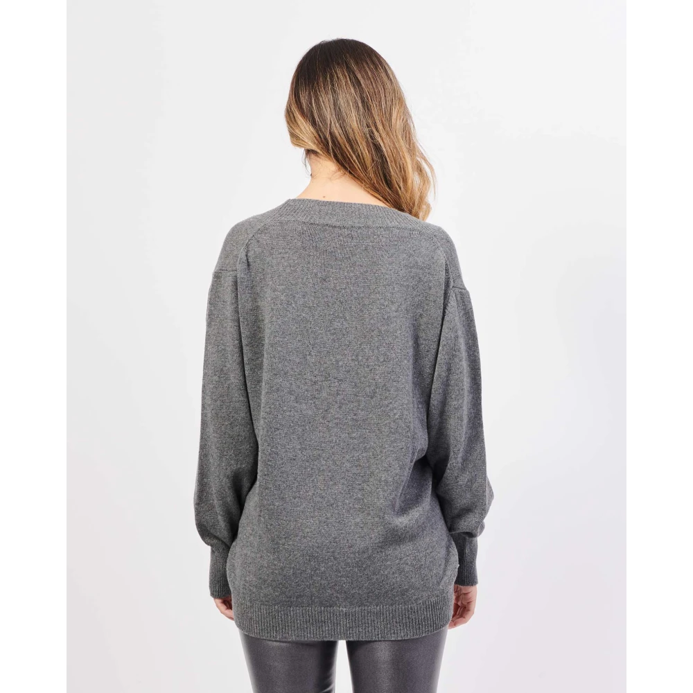 Jijil Grijze trui met V-hals en cut-out mouwen Gray Dames
