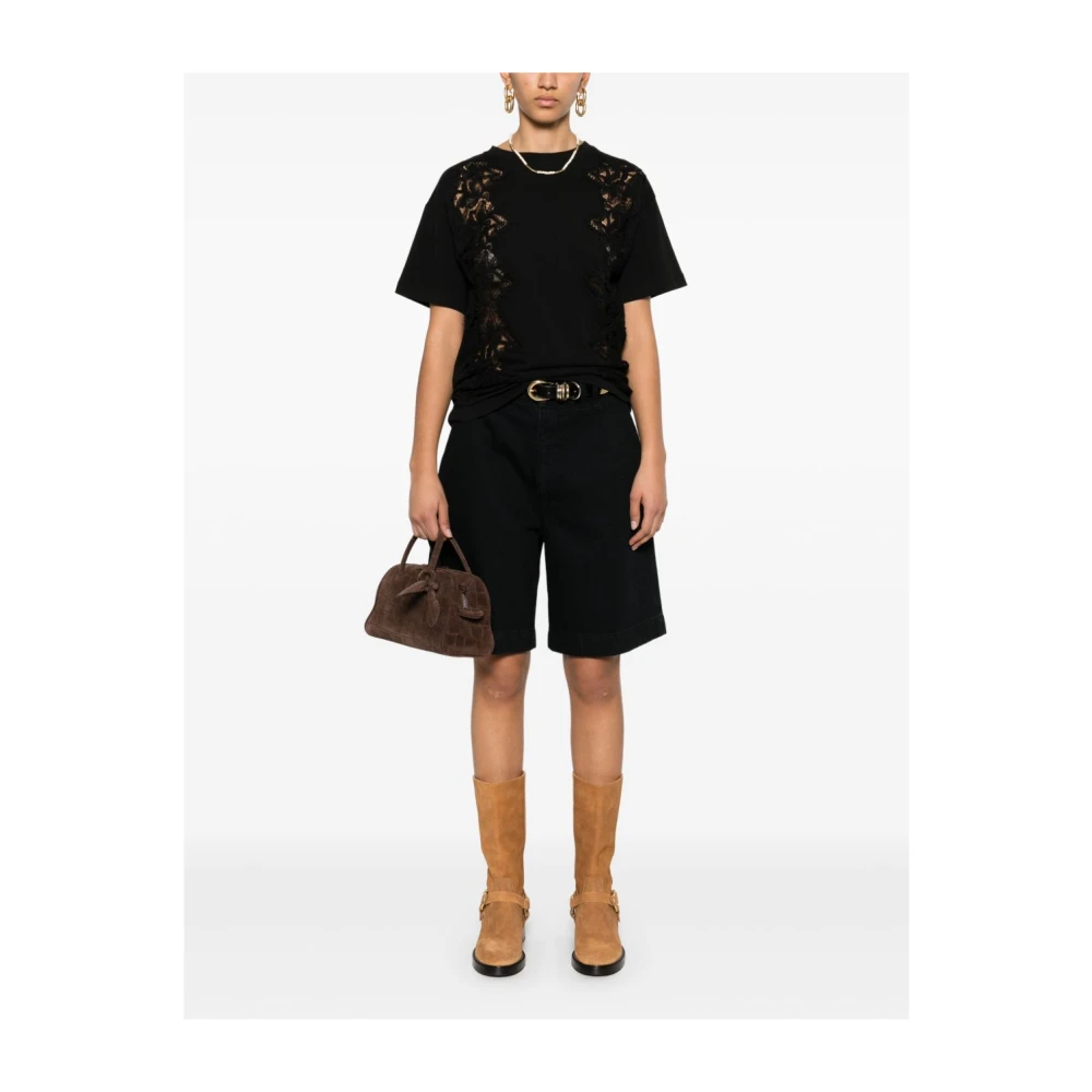 Ermanno Scervino Zwarte Crew Neck T-shirt met Doorschijnende Panelen Black Dames