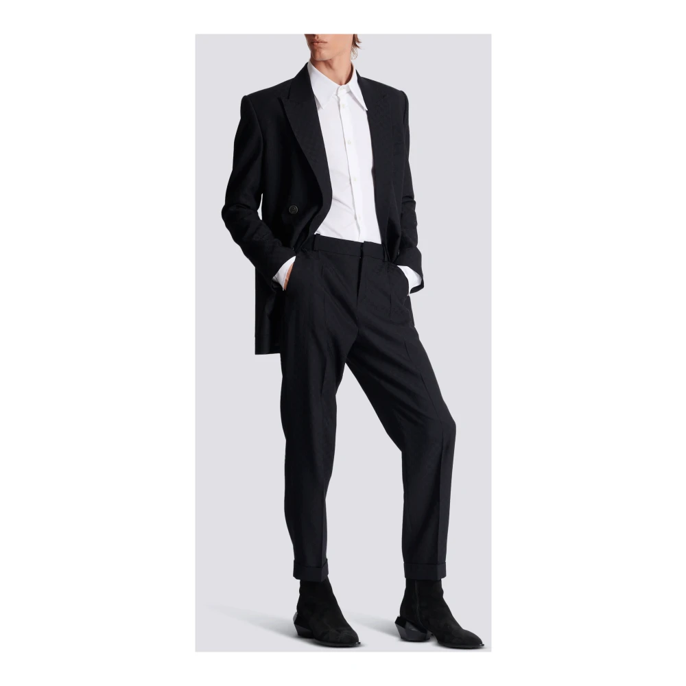 Balmain Monogram Wool Trousers Black Heren