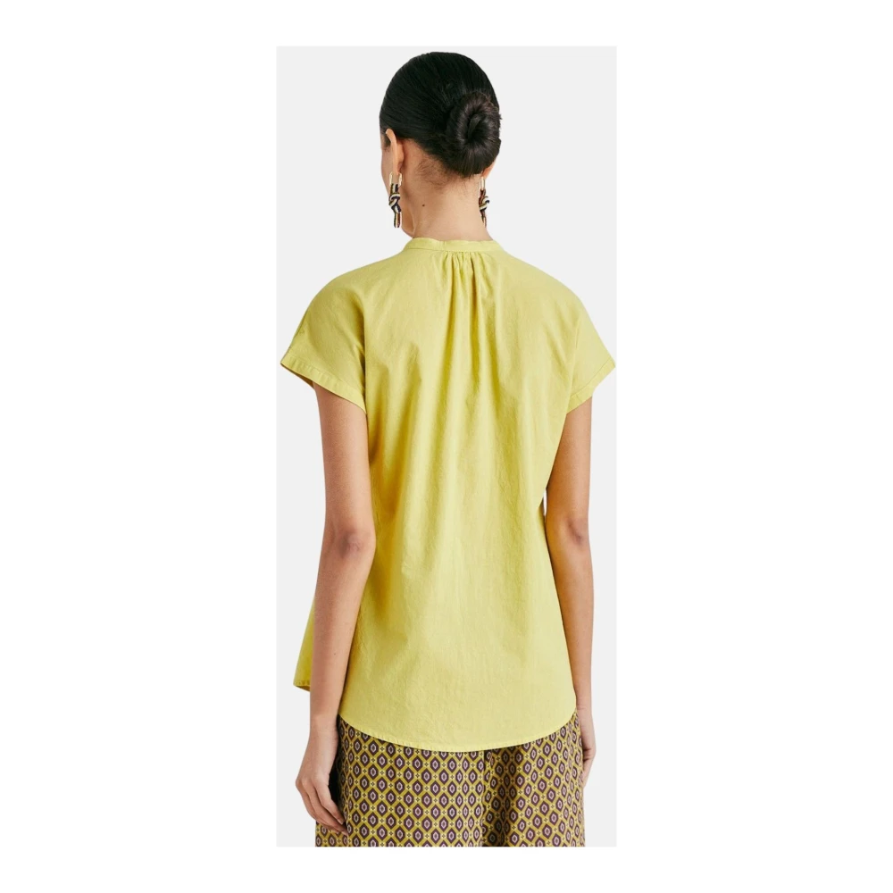 Momoni Korte mouw Koreaanse kraag katoenen voile overhemd Yellow Dames