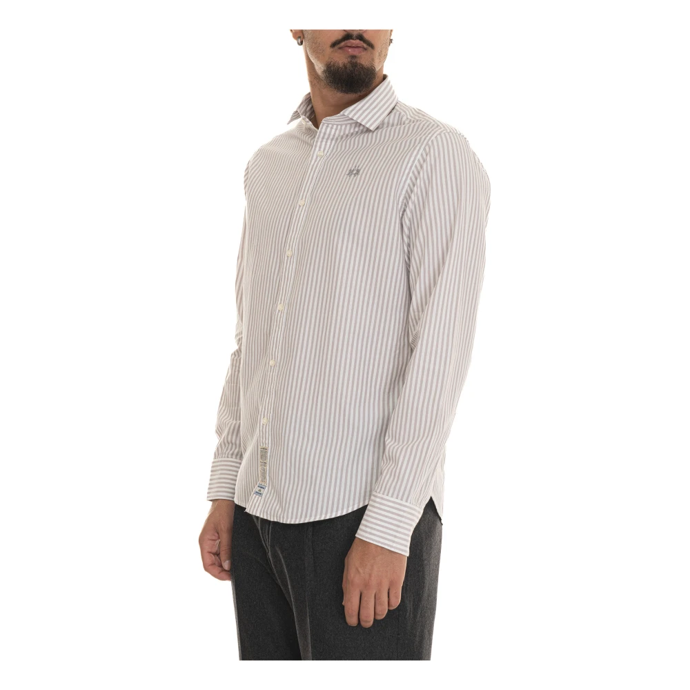 LA MARTINA Gestreept shirt met lange mouwen en Franse hals Beige Heren