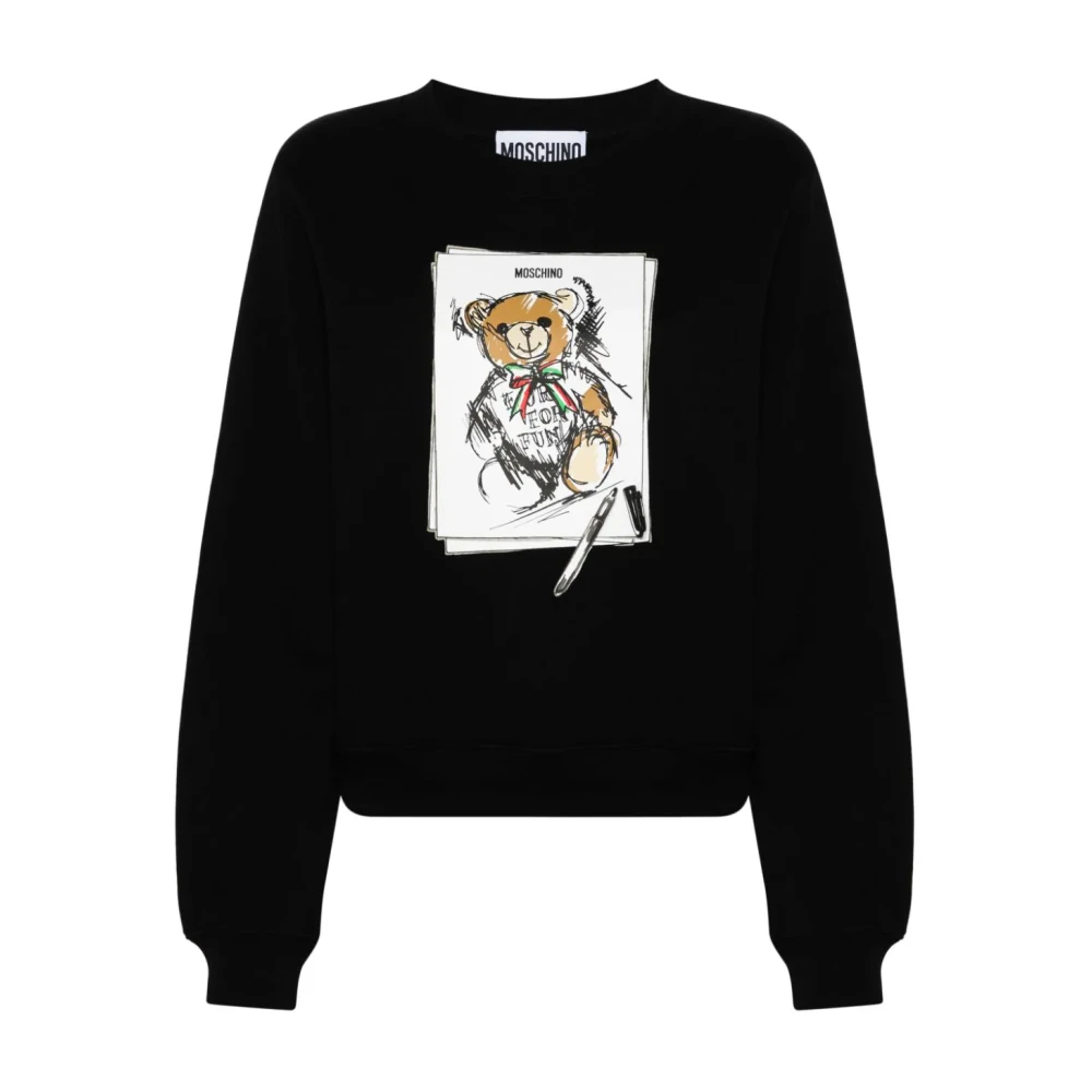 Moschino Zwarte Trui met Capuchon en Print Black Dames