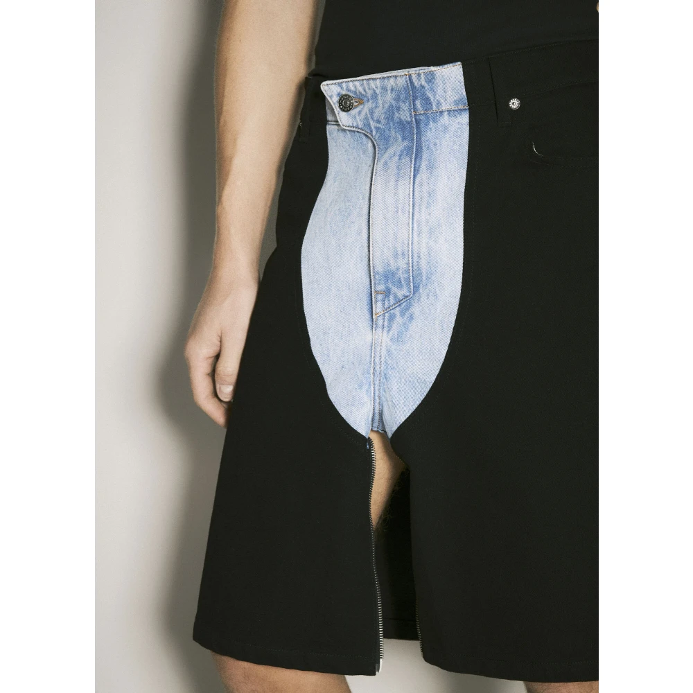 Mugler Contrast Panel Denim Shorts Black Heren