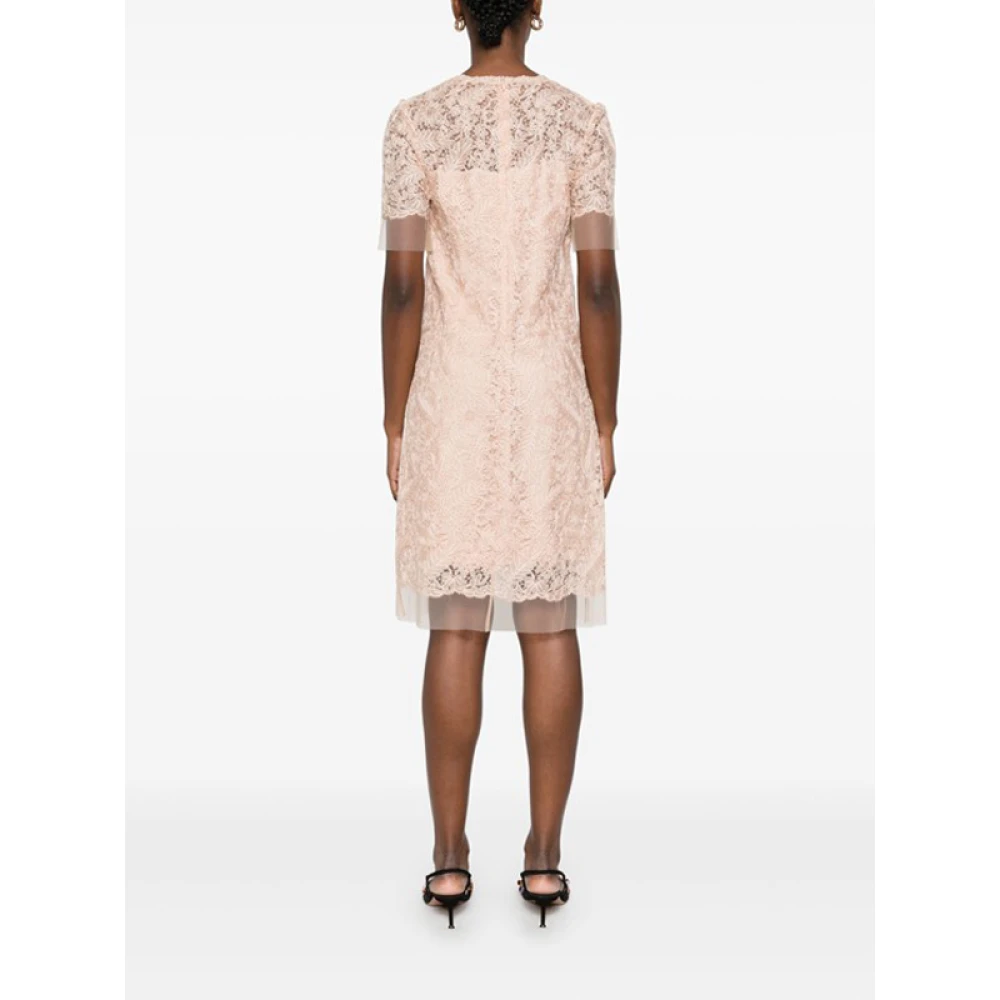Ermanno Scervino Beige Kant Midi Jurk Korte Mouwen Beige Dames
