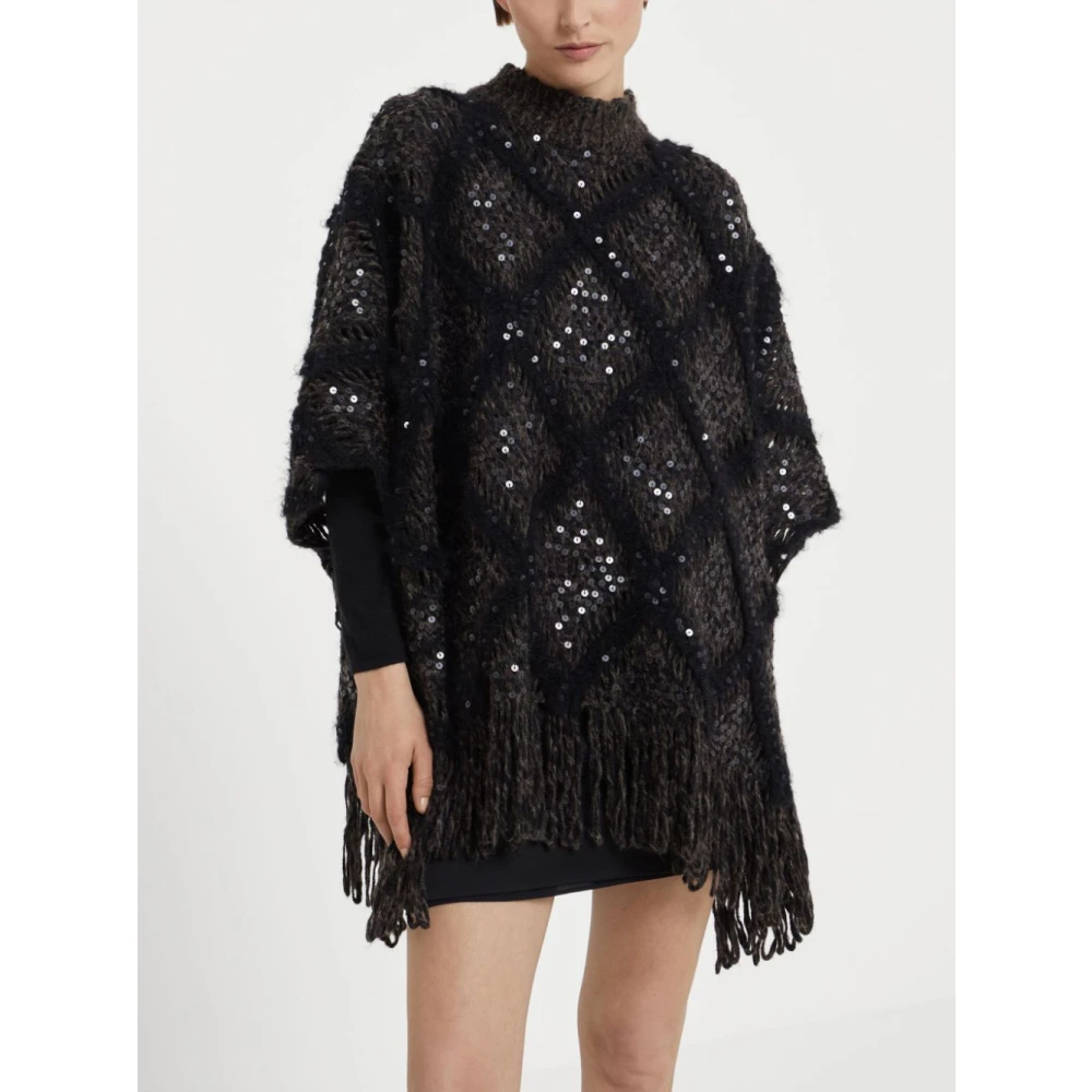 BRUNELLO CUCINELLI Zwarte Gehaakte Gebreide Cape Sweater Black Dames