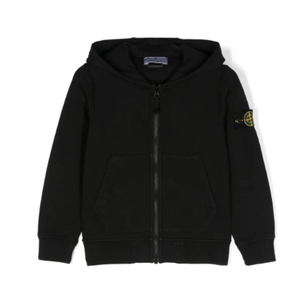 Stone Island Svart Huva Tröja Klassisk Stil Black, Pojke