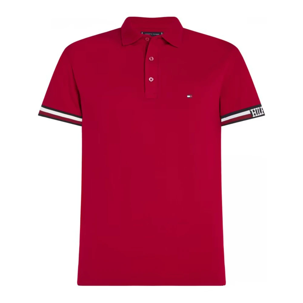 Tommy Hilfiger Monotype Flag Cuff Polo Shirt Red Heren