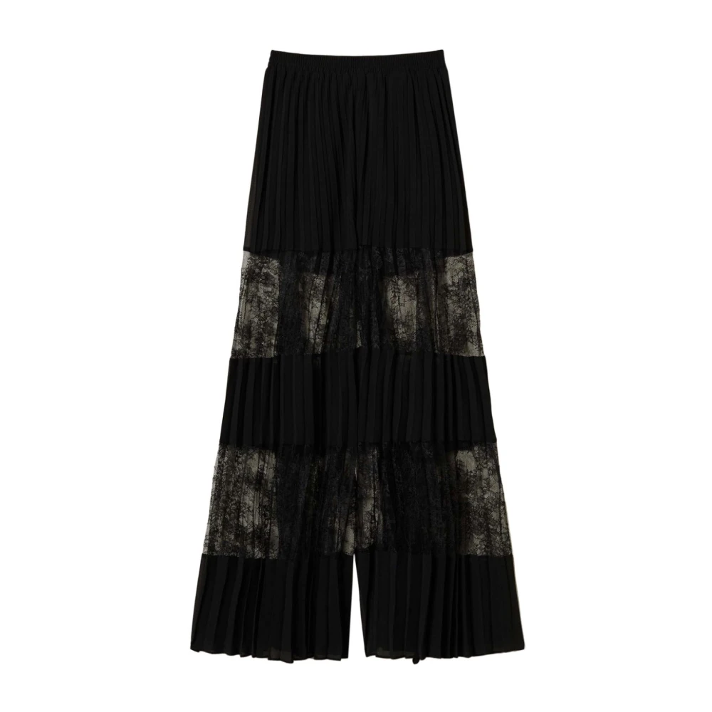 Twinset Black Wide Trousers, Female, S, Lace Detail Elastic Waist Trousers