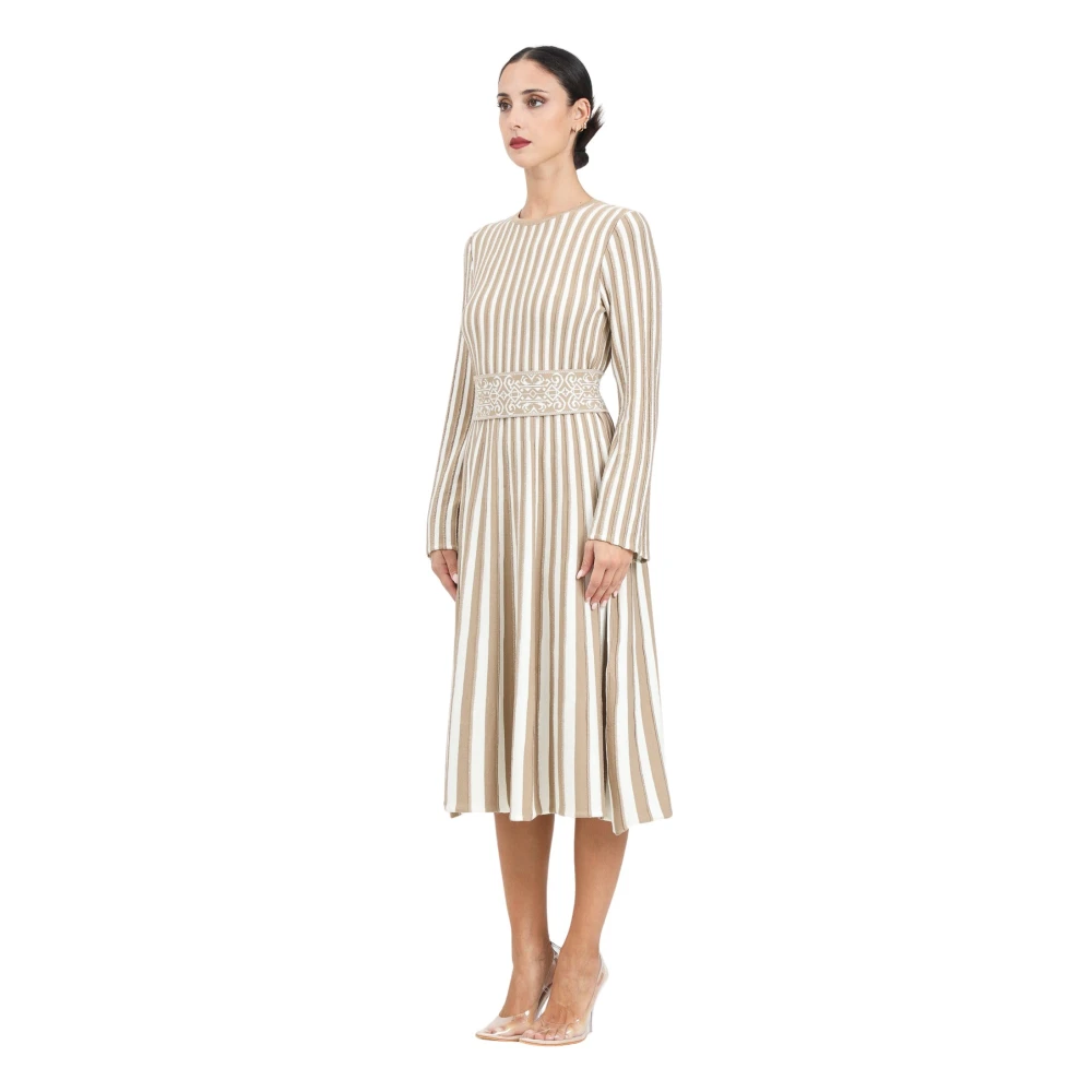 Akep Gestreepte Midi Jurk Wit Beige Dames