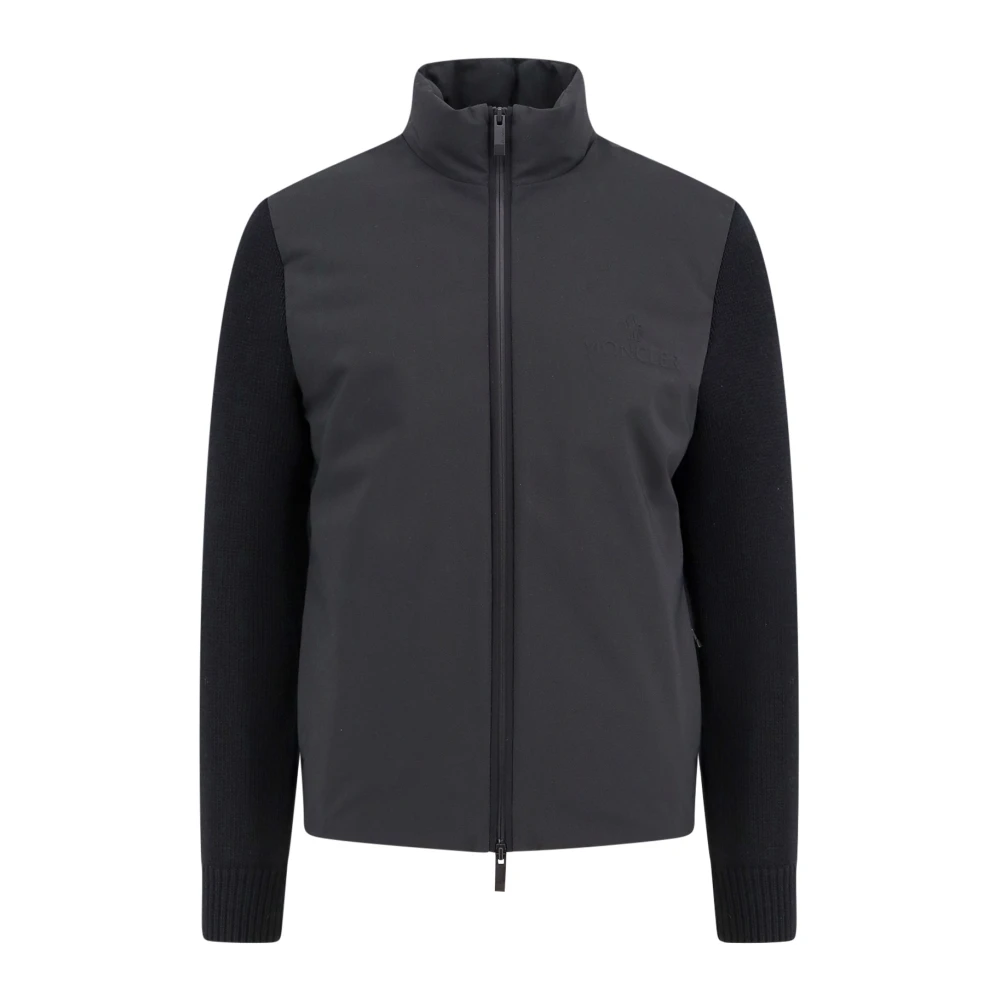 Moncler Wollen gewatteerde jas met hoge kraag Black Heren