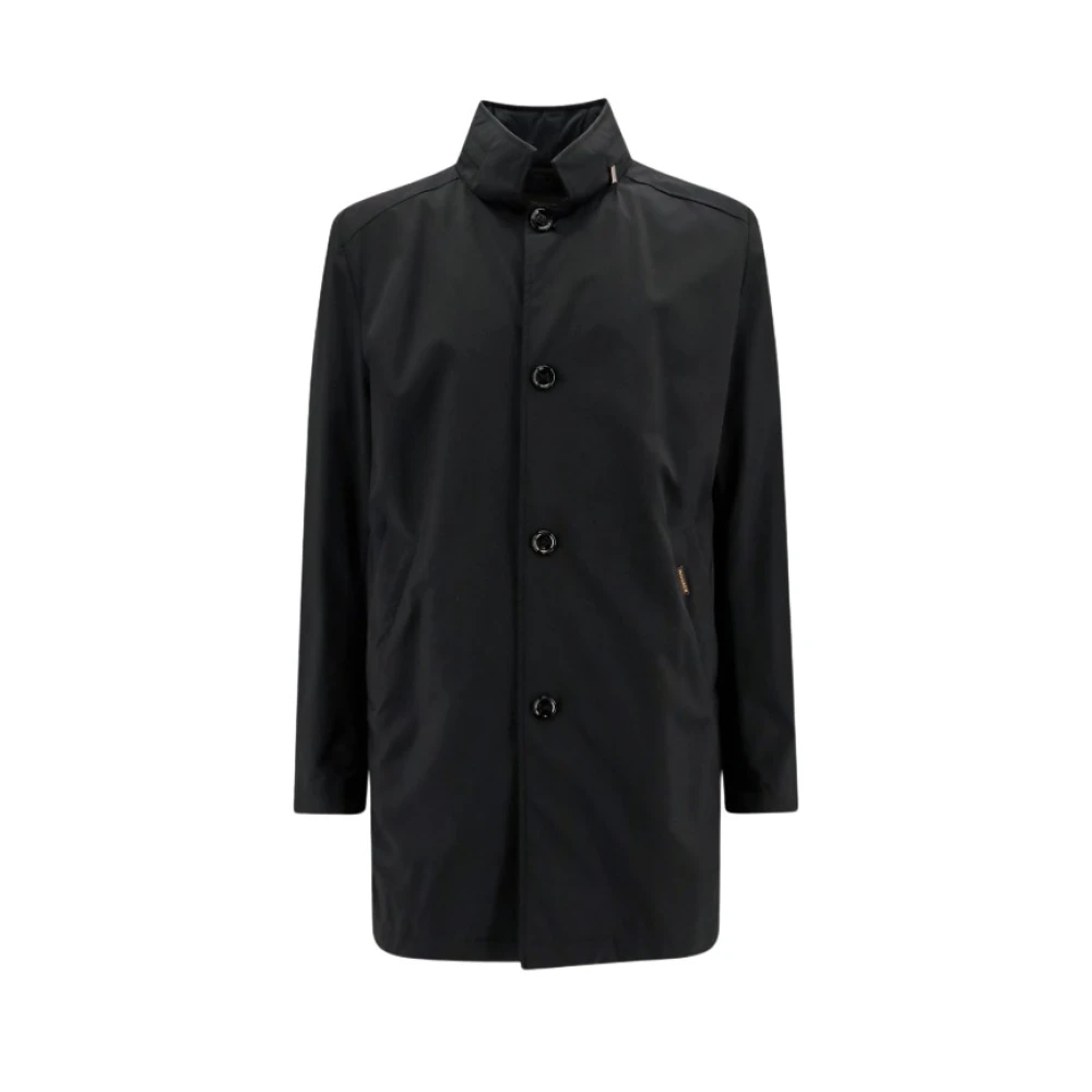 Moorer Zwarte waterafstotende jas met verborgen capuchon Black Heren
