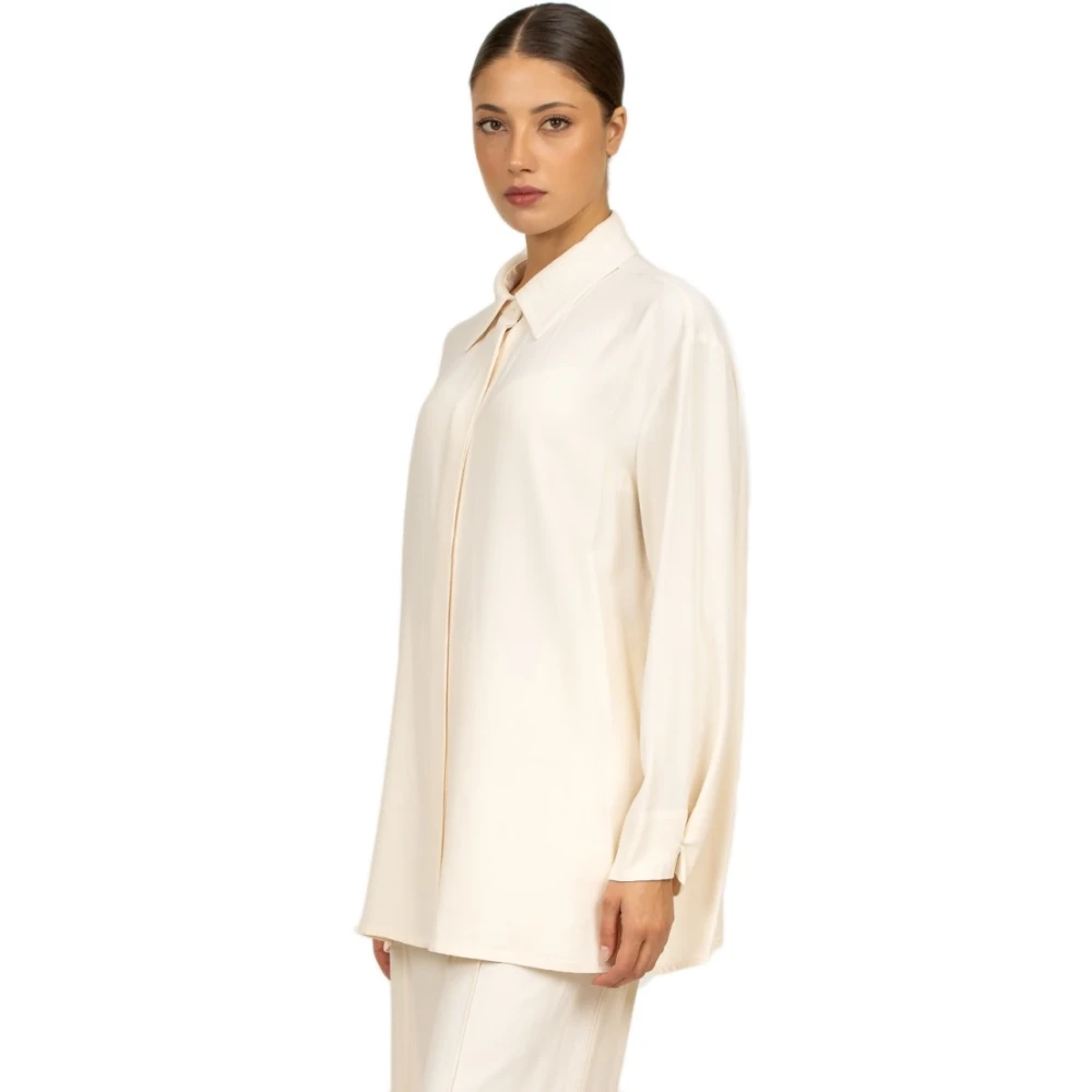 Liviana Conti Lange Viscose Shirt Room Beige Dames