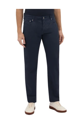 Navy Stretch Cotton Five-Pocket Pants