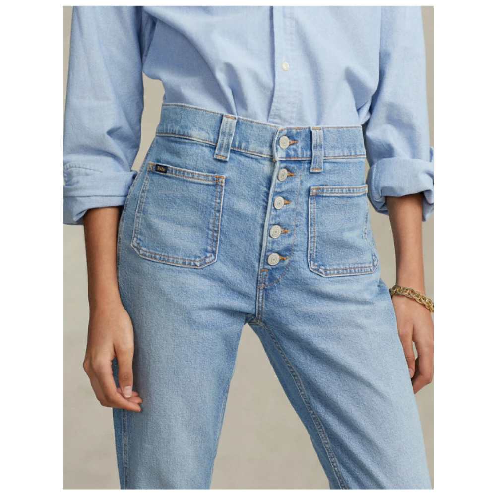 Polo Ralph Lauren Hoge taille knoopsluiting skinny jeans Blue Dames