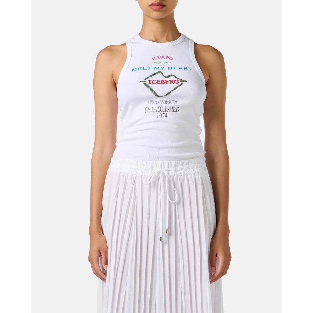Iceberg Aansluitende witte geribbelde top met Symboolprint White Dames