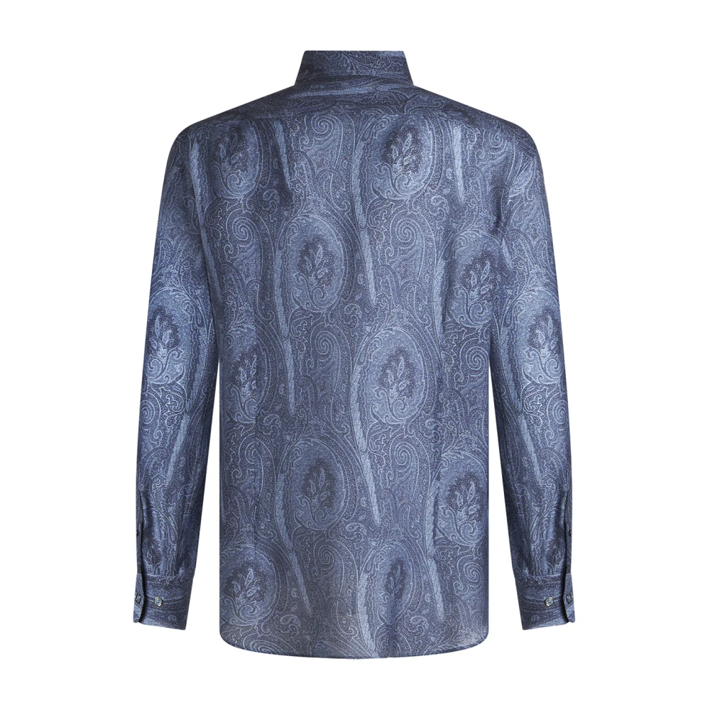ETRO Blauwe Paisley Print Zijden Overhemd Blue Heren