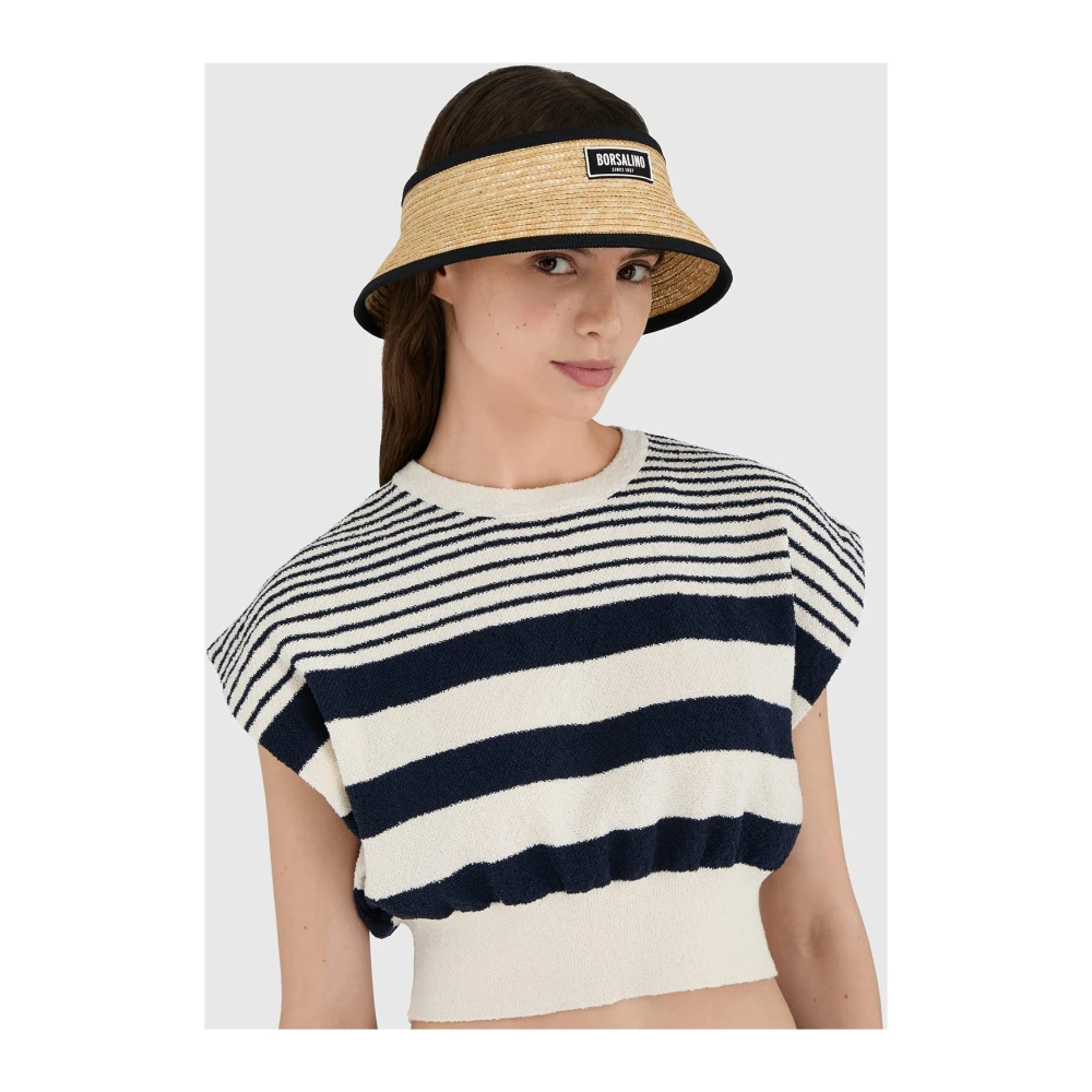 Borsalino Gevlochten Stro Zonneklep met Grosgrain Rand Beige Heren