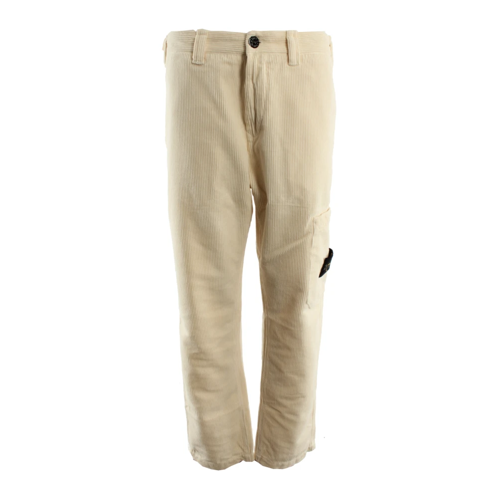 Stone Island Beige Straight Trousers, Male, W34, Cotton Corduroy Trousers
