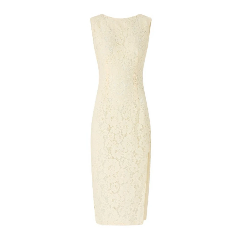 Pinko Vrouw Wit Kleedjes Dames, M, Katoen, Abito In Pizzo Floreale Con Scollo Sul Retro