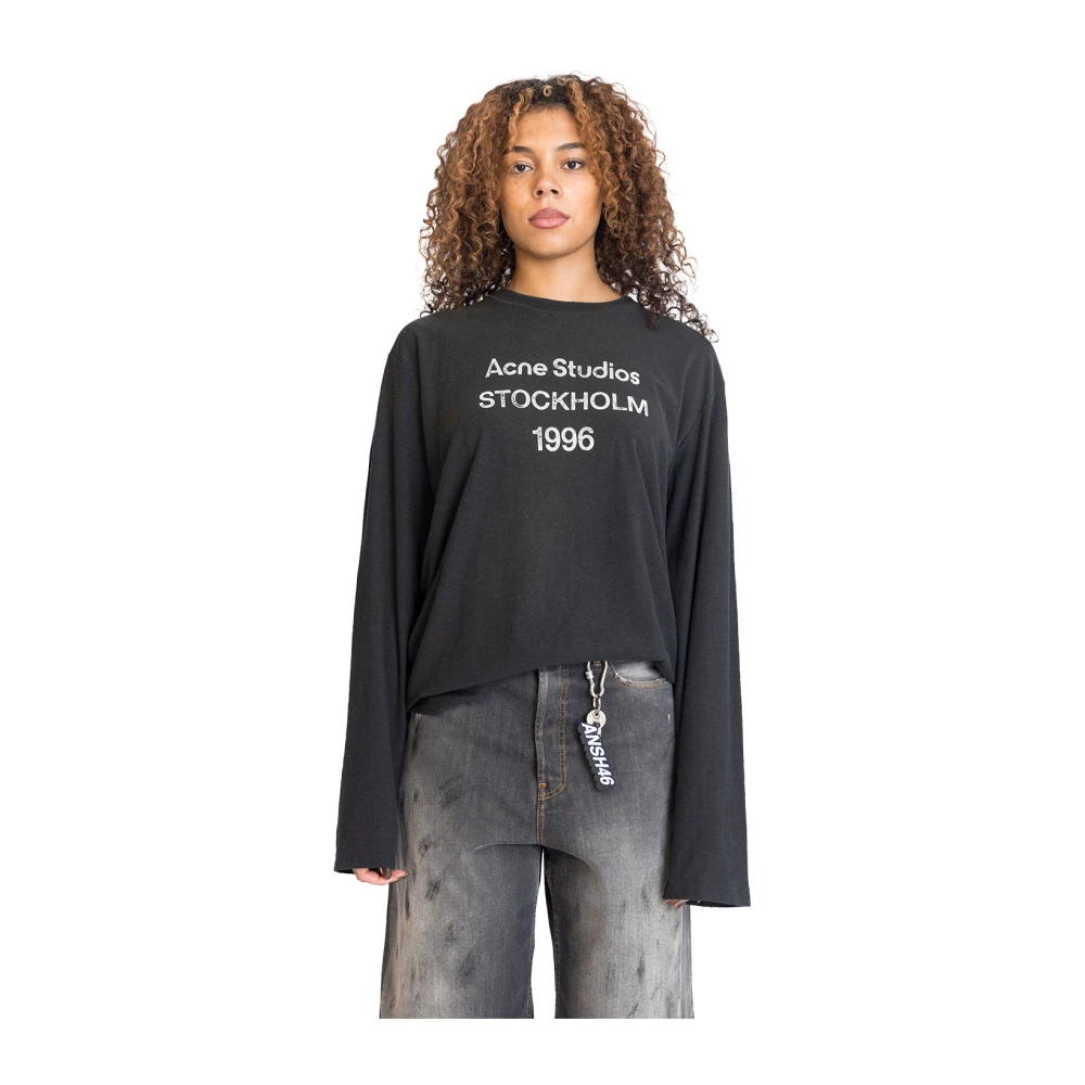 Acne Studios Relaxed Fit Logo T-shirt in Faded Black Dames