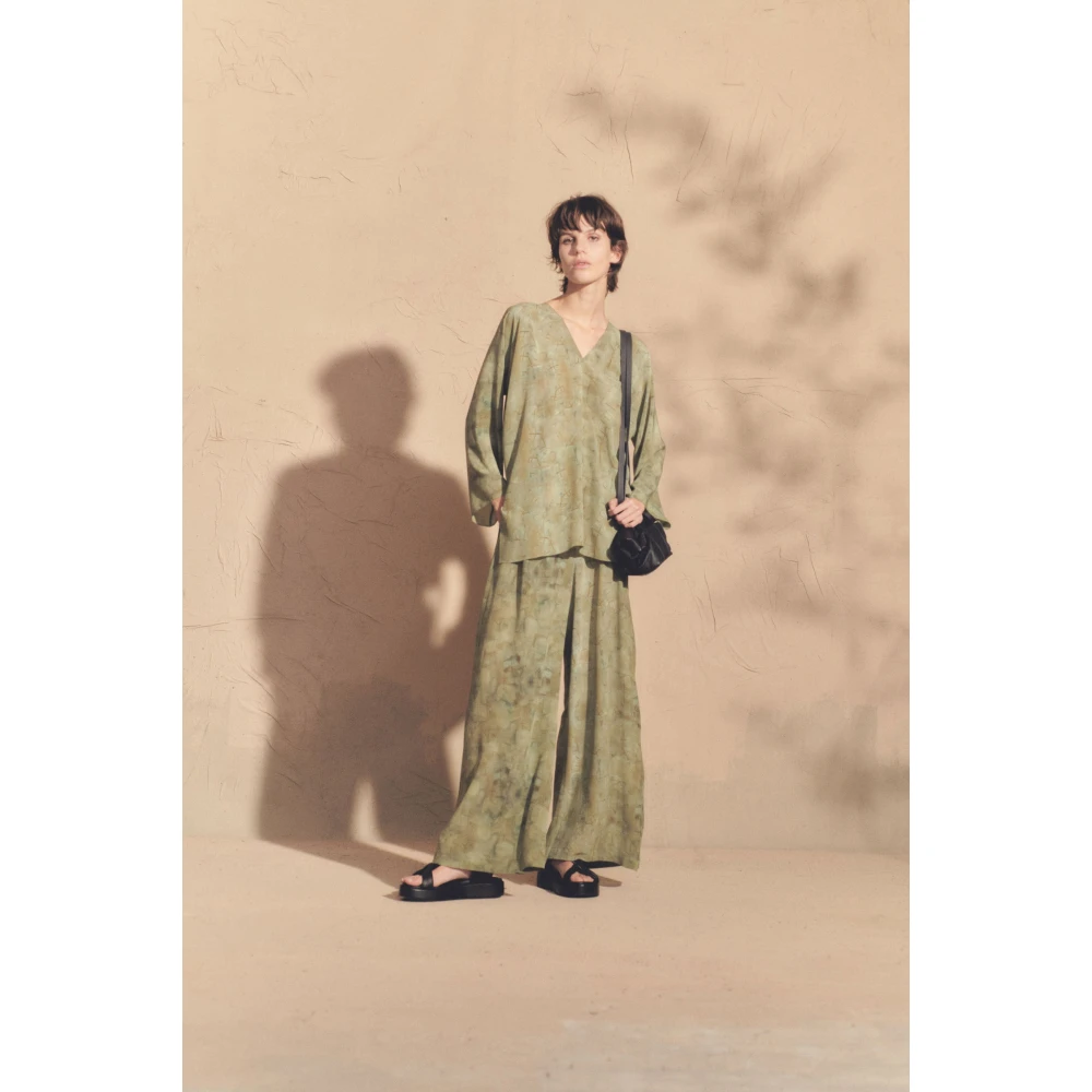 Cortana Abstracte Zijden Top Amina Print Green Dames