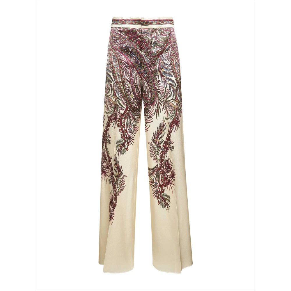 Etro Women's Beige Paisley Print Palazzo Trousers - Wide Trousers - S - Trousers